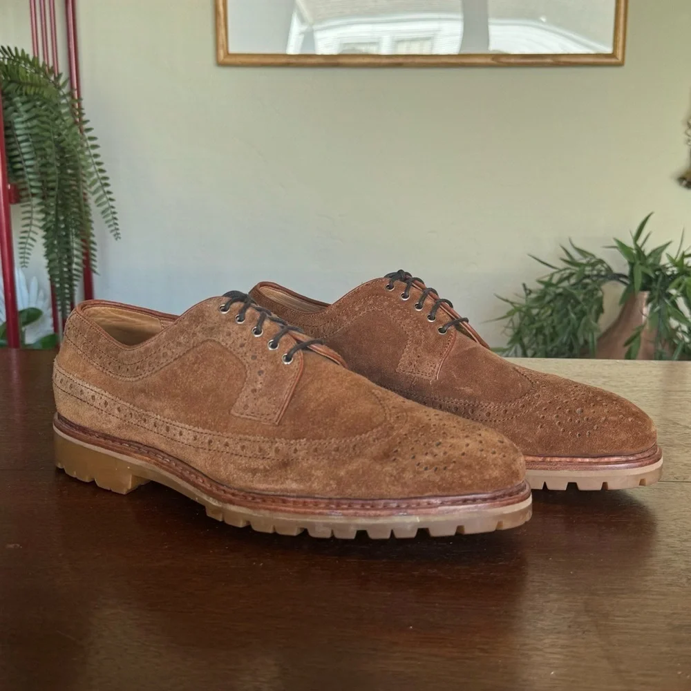 Gordon Rush Suede Leather Oxford Wing Tip Casual Dress Shoes Cognac Brown | Sz 9